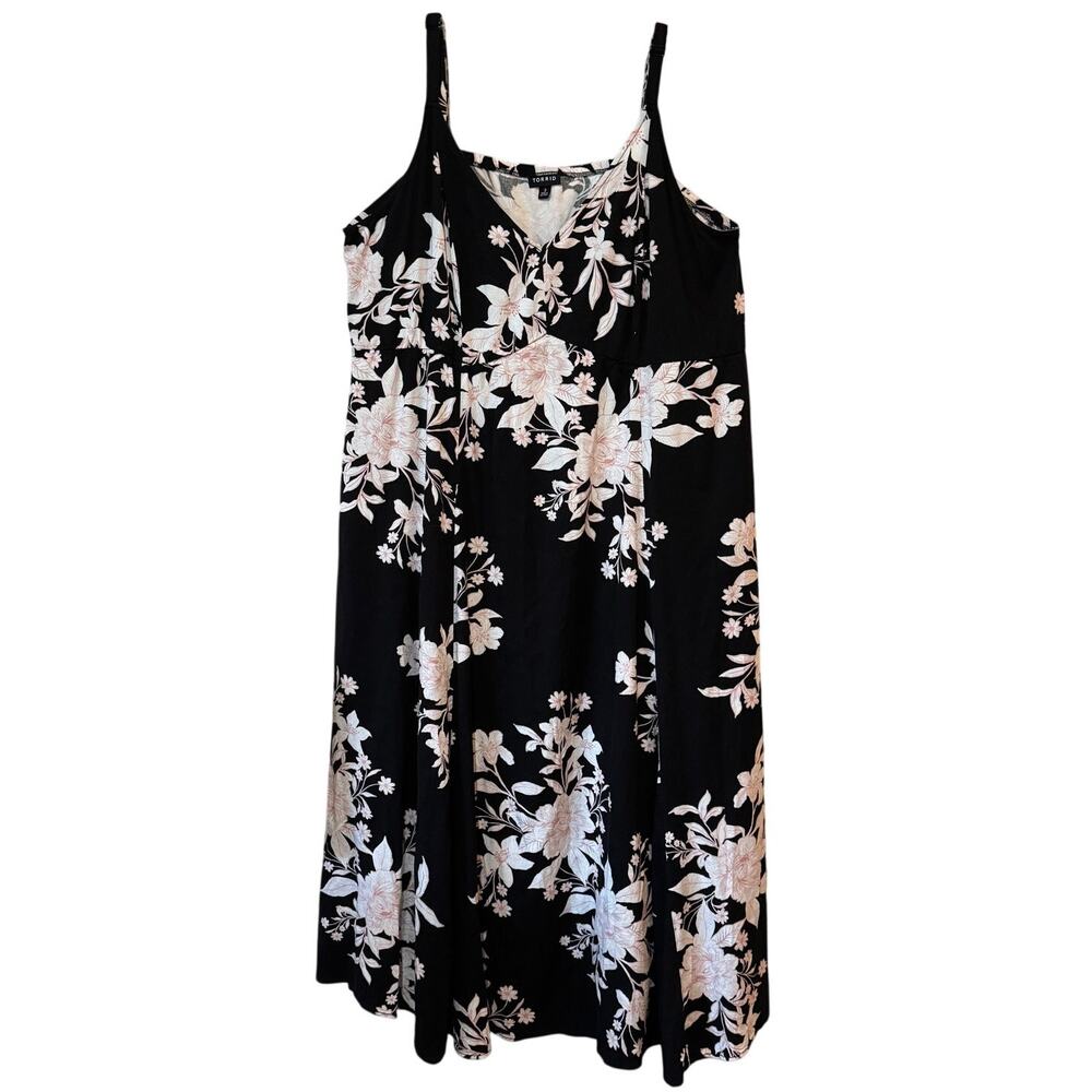 Torrid Tea Length Trapeze Dress Alessa Floral Black Vacation Beach Size 3X EUC - Picture 7 of 15